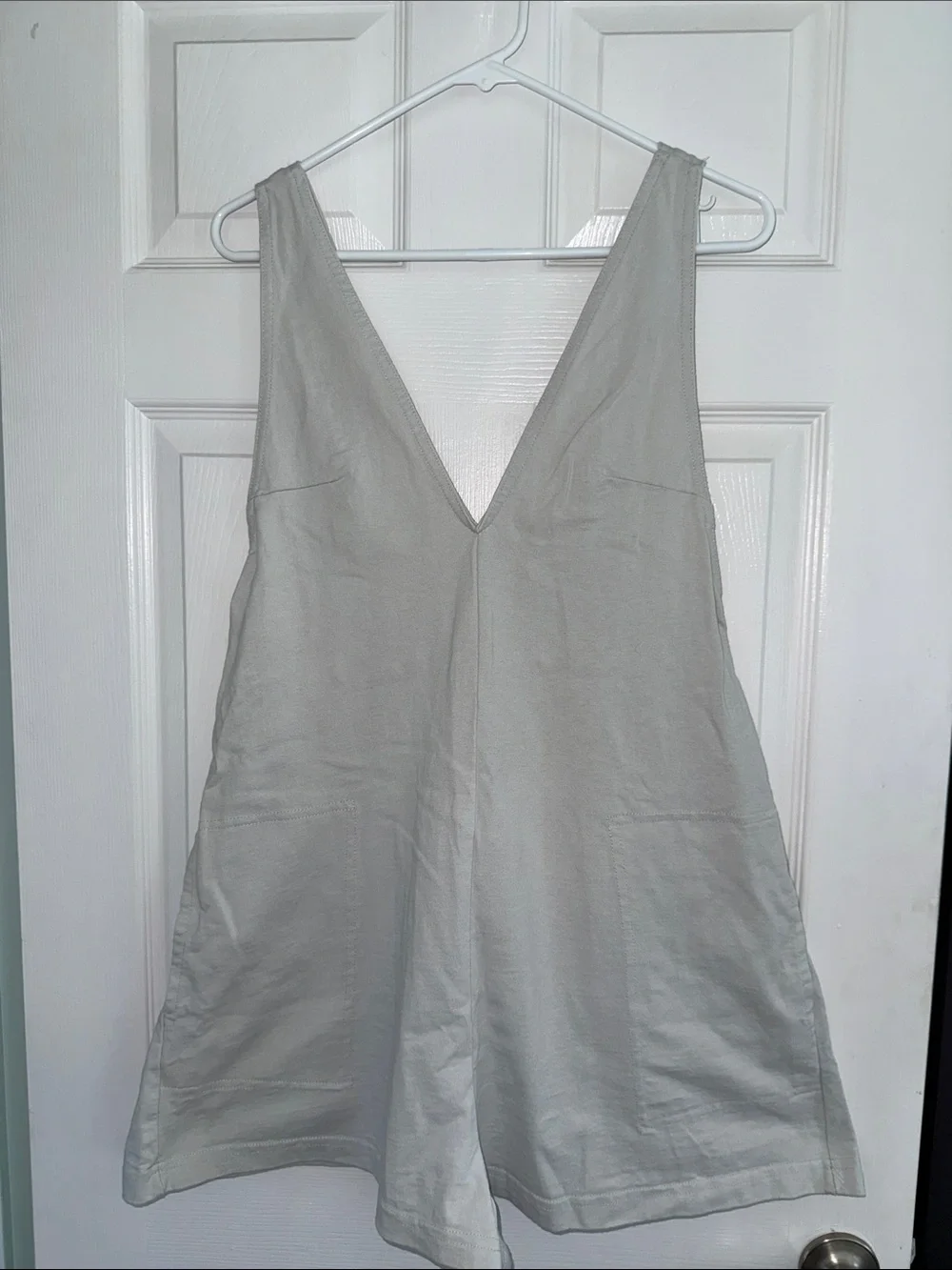 Free People Sleeveless V-Neck Romper in Light Gray/Blue